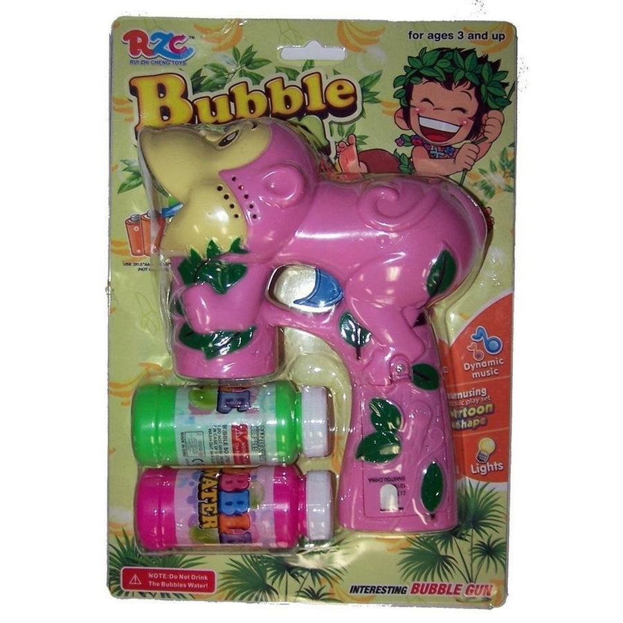 LIGHT UP PINK FOREST MONKEY BUBBLE GUN WITH SOUND endless toy Maker machine Image 1