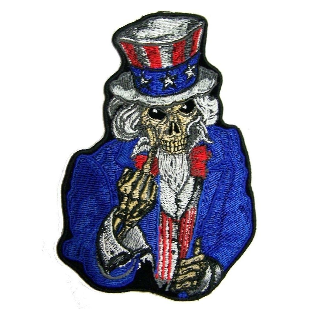 UNCLE SAM SKELETON FINGER PATCH 9353 EMBROIDERED 5 INCH BIKER WING patches Image 1