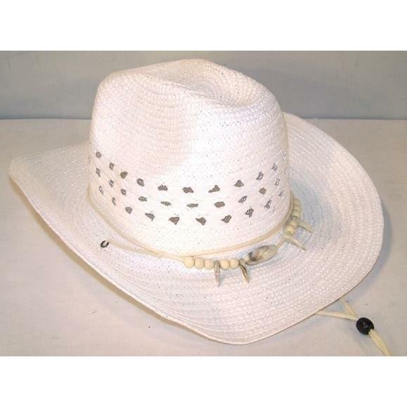 2 new  WHITE WOVEN WESTERN COWBOY HAT WITH BEAR CLAW HEAD BAND western wear #128 Image 1