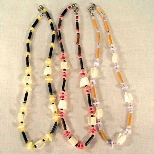 2 NUGGET SHELL NECKLACE W REAL BAMBOO and BEADS jewelry SJ002 beaded necklaces Image 1