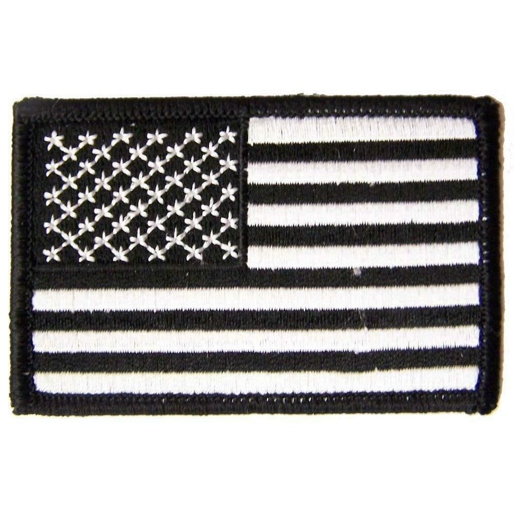 BLACK / WHITE  AMERICAN FLAG left arm PATCH P7021 jacket 3" BIKER EMBROIDERED Image 1