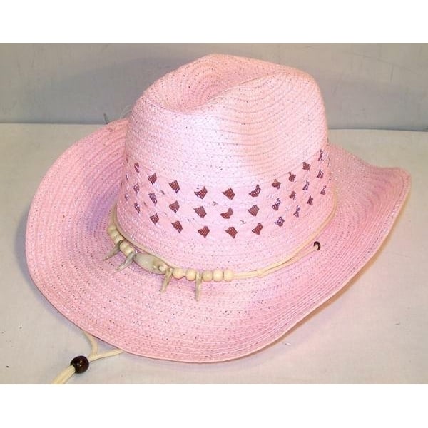 2 PINK WOVEN WESTERN COWBOY HAT WITH BEAR CLAW HEAD BAND western wear 127 Image 1