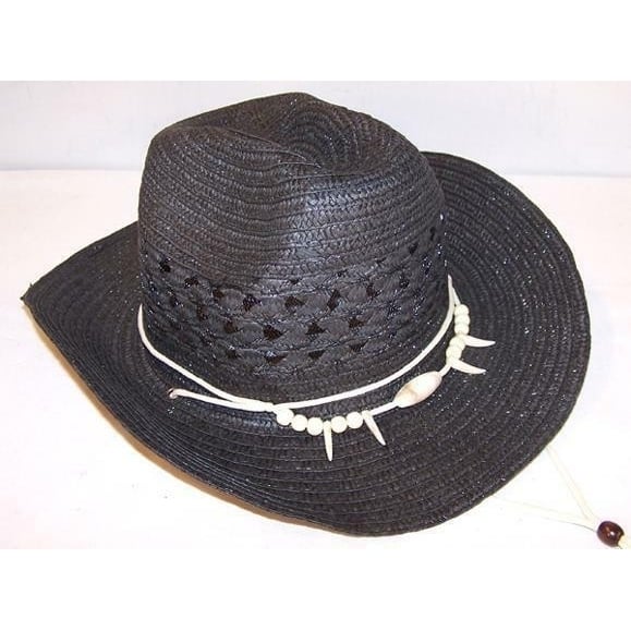 2 BLACK WOVEN WESTERN COWBOY HAT WITH BEAR CLAW HEAD BAND western wear Image 1