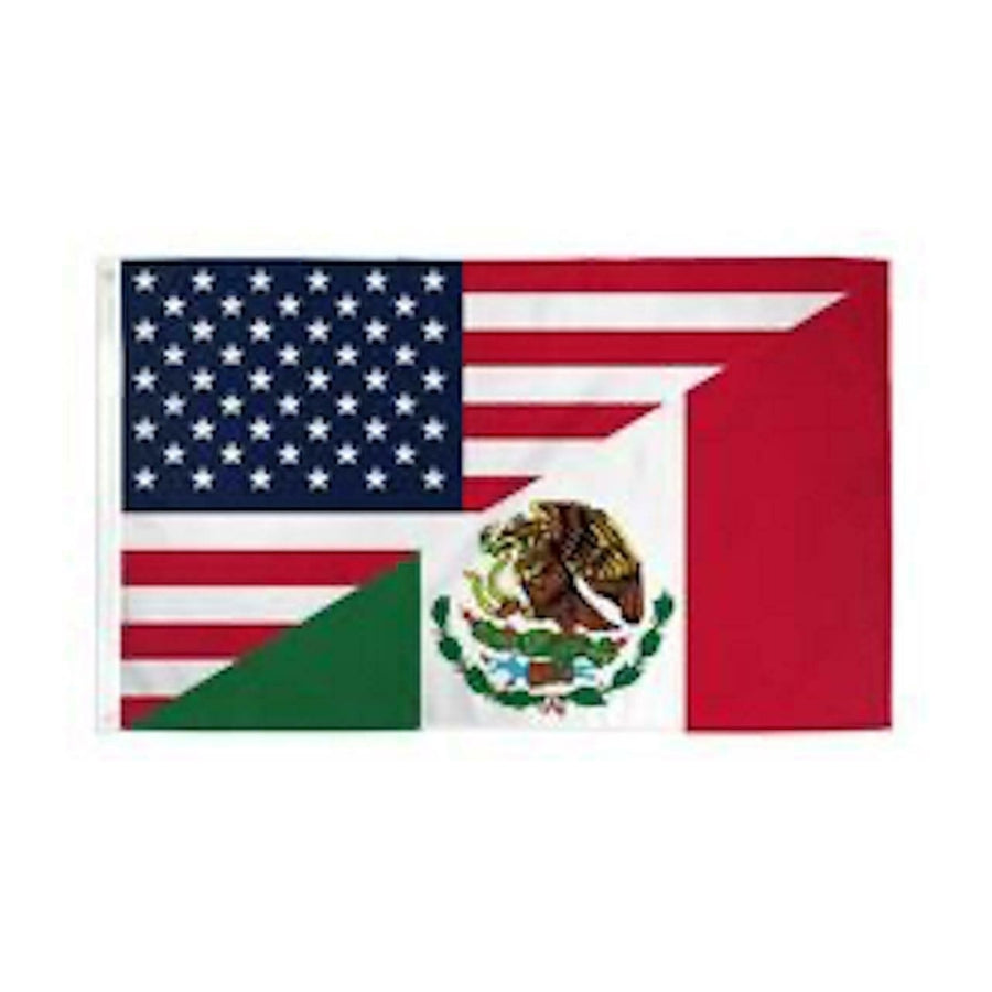 COMBO MEXICO AMERICAN DIAGONAL FLAG 3 X 5  FL816  MEXICAN FLAG grommets hanging Image 1