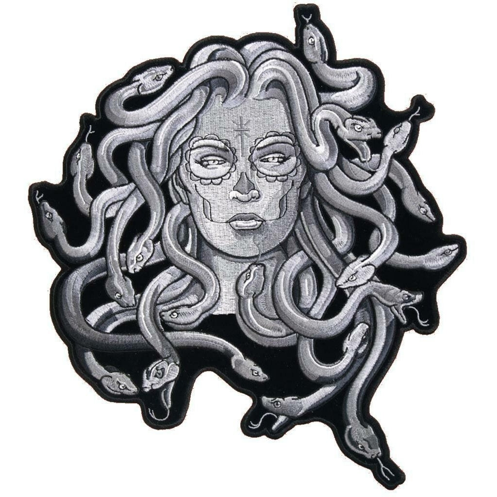 large JUMBO MEDUSA BACK PATCH 103 EMBROIDERED 10 IN snake hair mythical gods Image 1