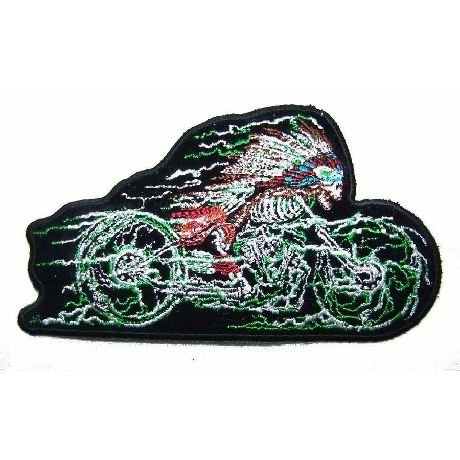 SKELETON W FEATHER BONNET MOTORCYCLE PATCH P8200  jacket BIKER EMBROIDERIED Image 1