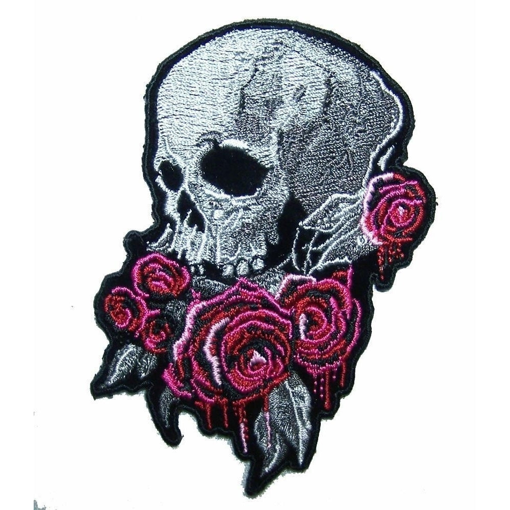 SKULL HEAD BLEEDING ROSES  PATCH P8310 NEW jacket BIKER EMBROIDERED iron on ROSE Image 1