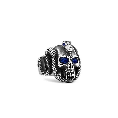 CRYSTAL BLUE EYE SKULL WITH SERPENT SNAKE METAL BIKER mens brx019 biker punk Image 1