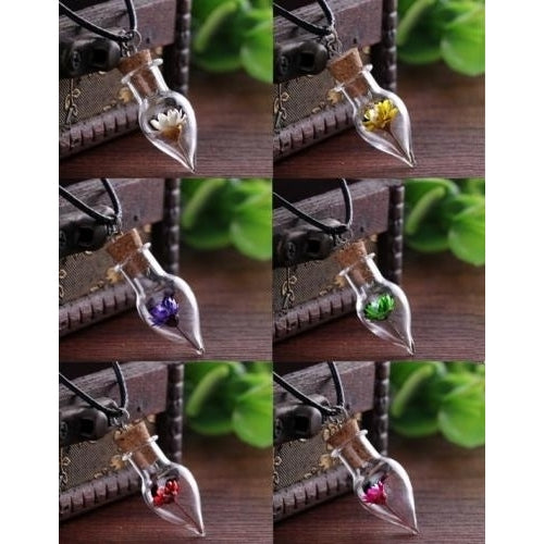 12 PACK OF Real Dried Flower Clear Mini Glass Bottle Vial Cork Necklaces ladies Image 1