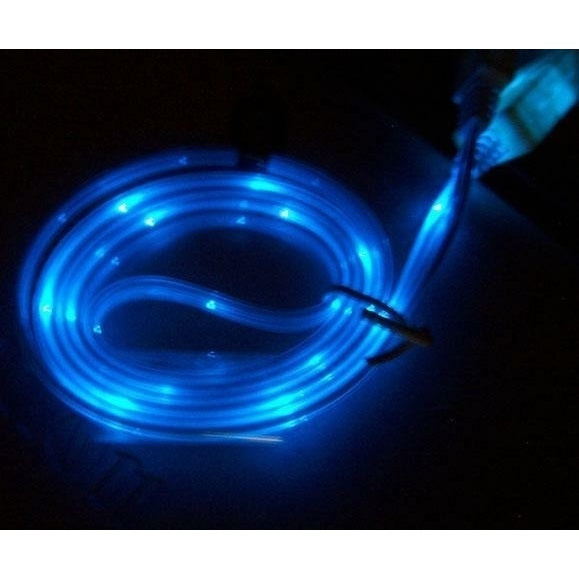 BLUE LED LIGHT UP CELL PHONE MICRO USB ANDROID CABLE CHARGER CORD plug cellular Image 1