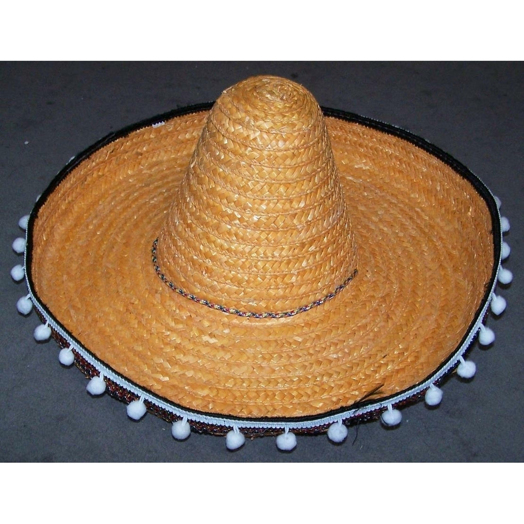 LARGE TALL MEXICAN ORANGE STRAW SOMBRERO HAT W HANGING TASSELS mexico wide cap Image 1