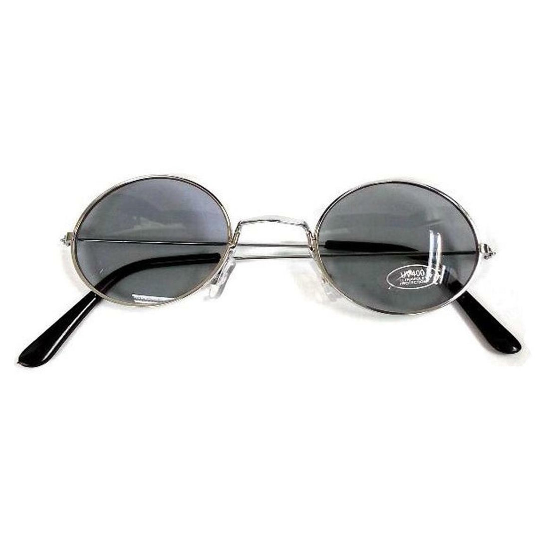 1 PAIR JL ROUND DARK LENSE WIRE SILVER FRAME SUNGLASSES hippie fashion peace Image 1