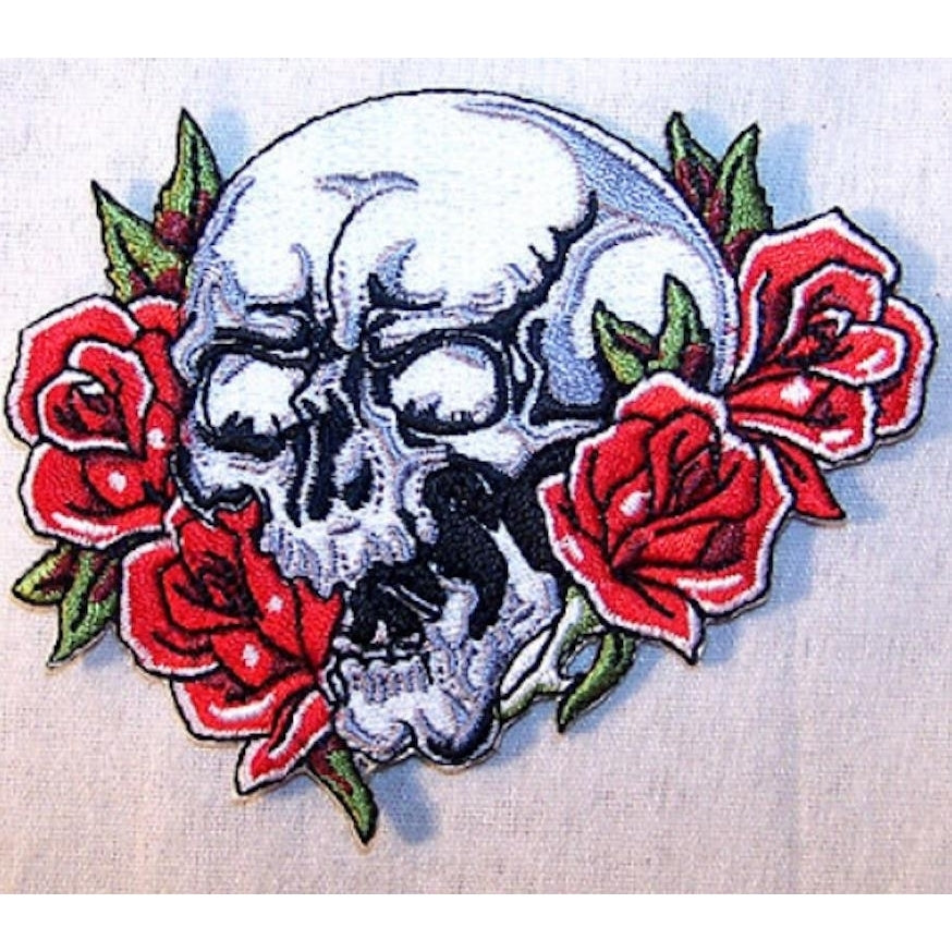 SKULL ROSES EMBRODIERED PATCH jacket ladies biker P474 bikers novelty patches Image 1