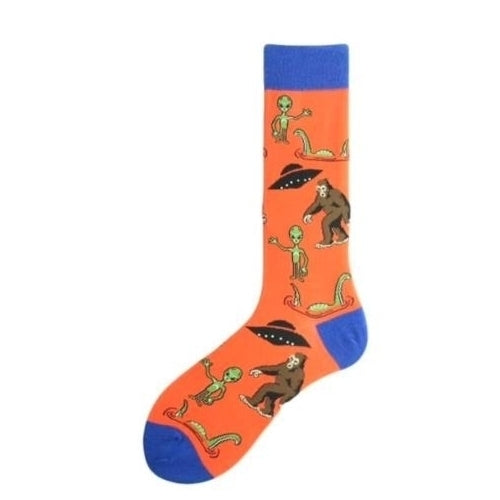 MYTHICAL CREATURE ORANGE Unisex Crew Socks ufo bigfoot loch ness alien novelty Image 1