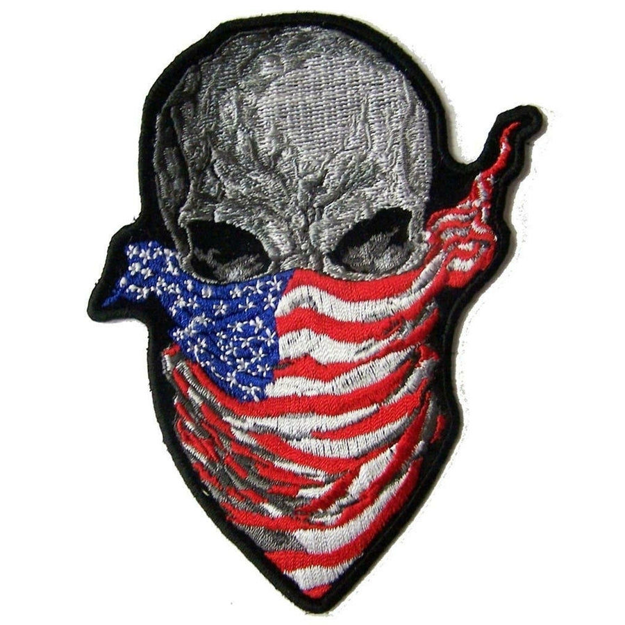 AMERICAN FLAG BANDANA SKULL HEAD BACK PATCH p9583 EMBROIDERED 4 IN hat jacket Image 1