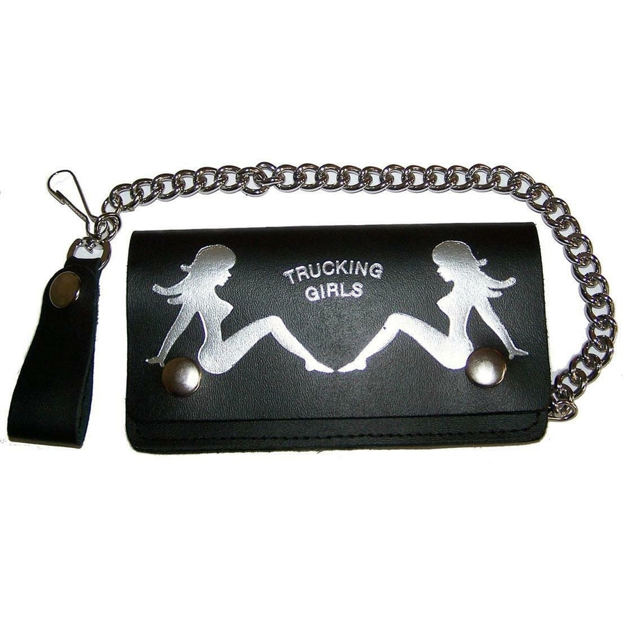 TRUCKER GIRLS BLACK 6 INCH TRUCKER WALLET W CHAIN mens LEATHER 676 BIKER Image 1