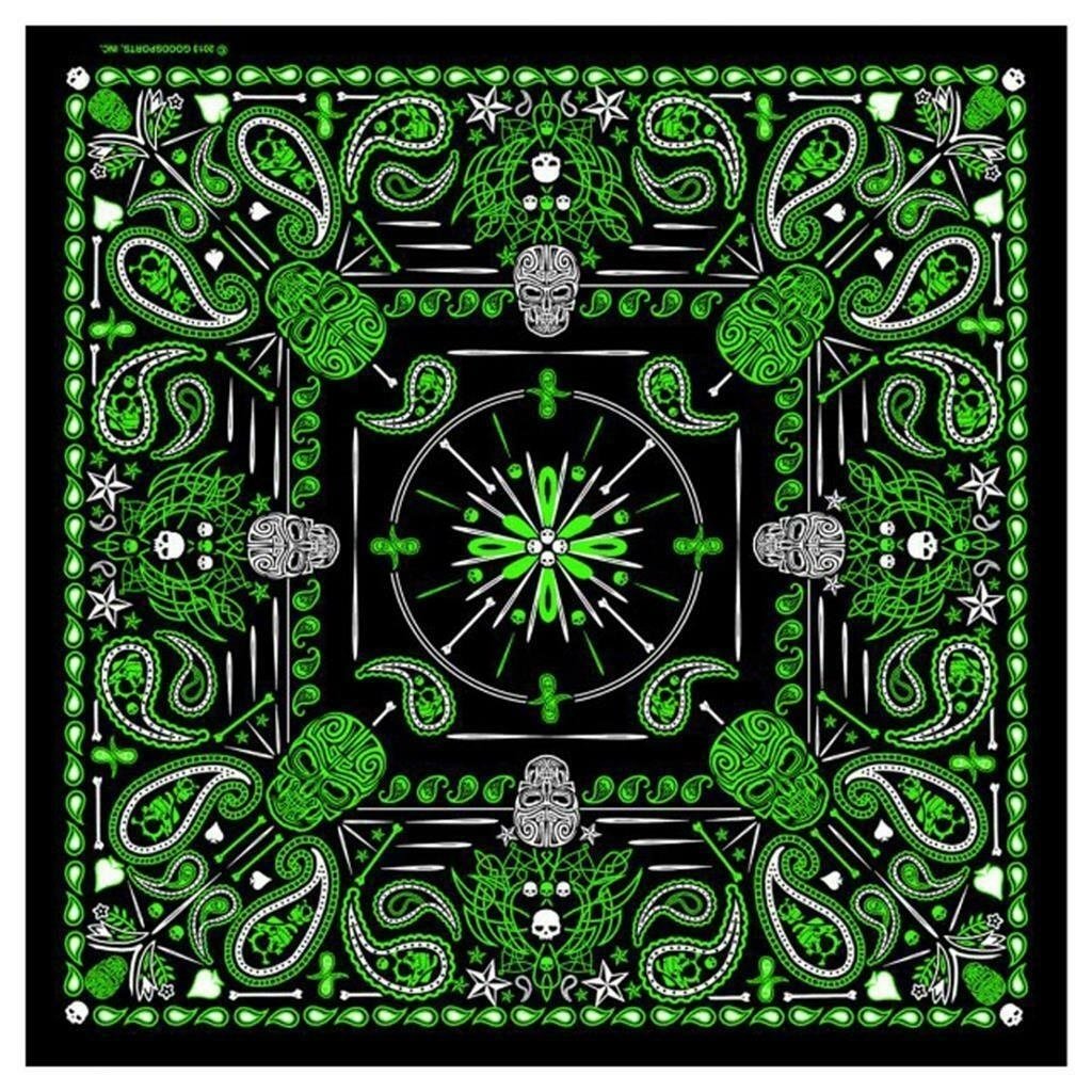 DELUXE GREEN PAISLEY RETRO SKULLS BANDANA 21"X21" head hat motorcycle BAB1068 Image 1