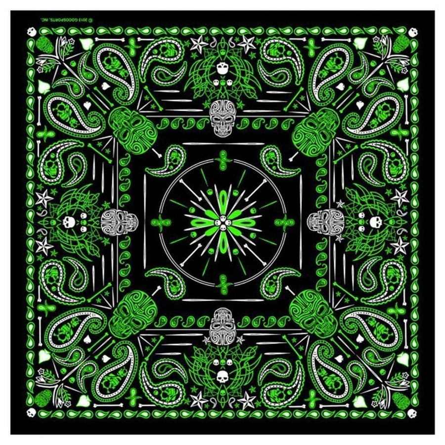 DELUXE GREEN PAISLEY RETRO SKULLS BANDANA 21"X21" head hat motorcycle BAB1068 Image 1