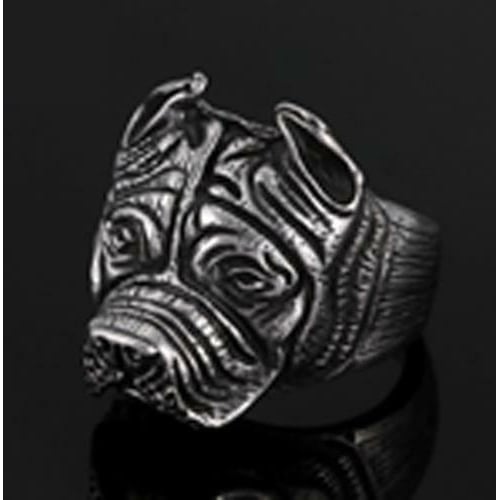 BULLDOG HEAD STAINLESS STEEL RING size 9 silver metal S-524 biker unisex dog Image 1