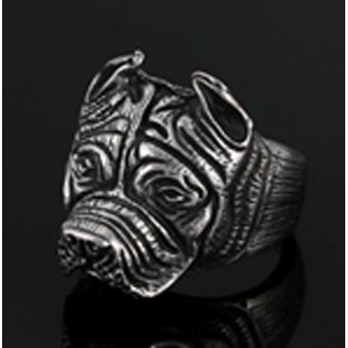 BULLDOG HEAD STAINLESS STEEL RING size 11 silver metal S-524 biker unisex dog Image 1