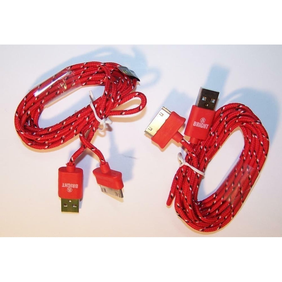 2 RED CLOTH RD IPHONE 5 6 6S CHARGER PHONE CORD Image 1
