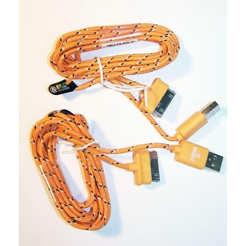 2 ORANGE CLOTH RD IPHONE 5 6 6S CHARGER PHONE CORD Image 1