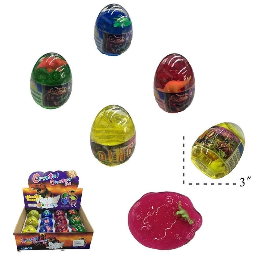 2 ASSORTED 3 INCH DINOSAUR EGG W DINO INSIDE and GOOEY SLIME novelty play toy Image 1
