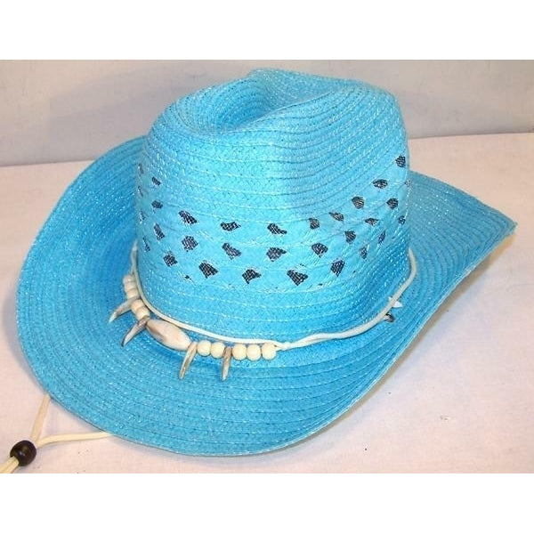 2 unisex BLUE WOVEN WESTERN COWBOY HAT WITH BEAR CLAW HEAD BAND western wear Image 1