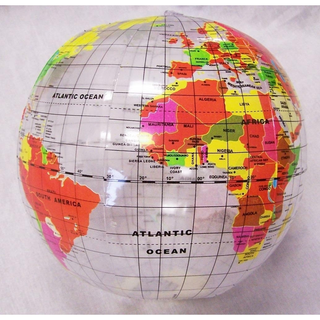 12 INFLATABLE 12 IN CLEAR WORLD GLOBE inflate earth ball sphere novelty map Image 1