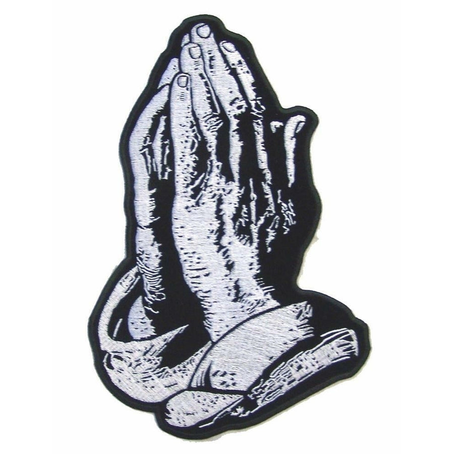 JUMBO 10 IN PRAYING RELIGIOUS HANDS JACKET BACK PATCH JBP84 patches large Image 1