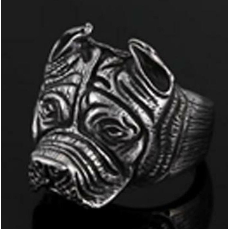 BULLDOG HEAD STAINLESS STEEL RING size 12 silver metal S-524 biker unisex dog Image 1