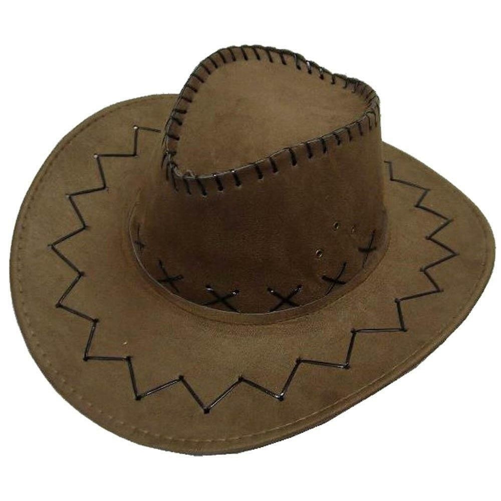 LIGHT BROWN COLOR SOFT LEATHER STYLE WESTERN COWBOY HAT cowgirl unisex HEADWEAR Image 1