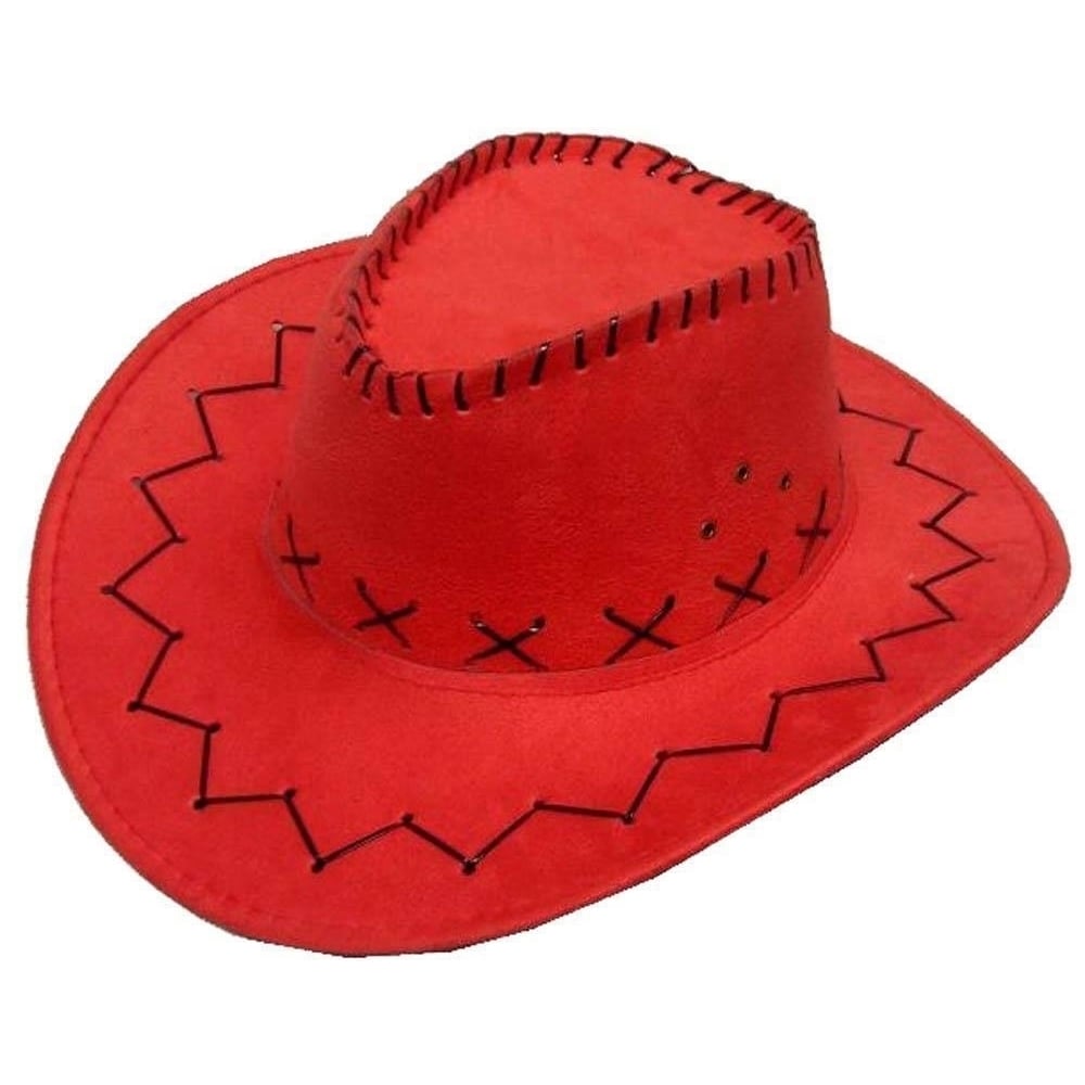 RED COLOR SOFT LEATHER STYLE WESTERN COWBOY HAT cowgirl unisex HEAD WEAR CAP Image 1