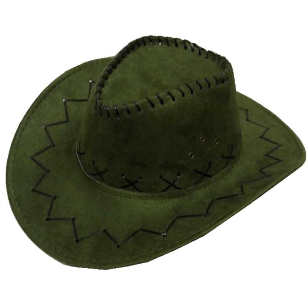 OLIVE GREEN COLOR SOFT LEATHER STYLE WESTERN COWBOY HAT cowgirl unisex HEADWEAR Image 1