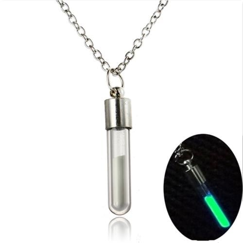 12 PACK OF Glow In The Dark Glass Vial Sand Necklace 20" with Adjustable chain Image 1