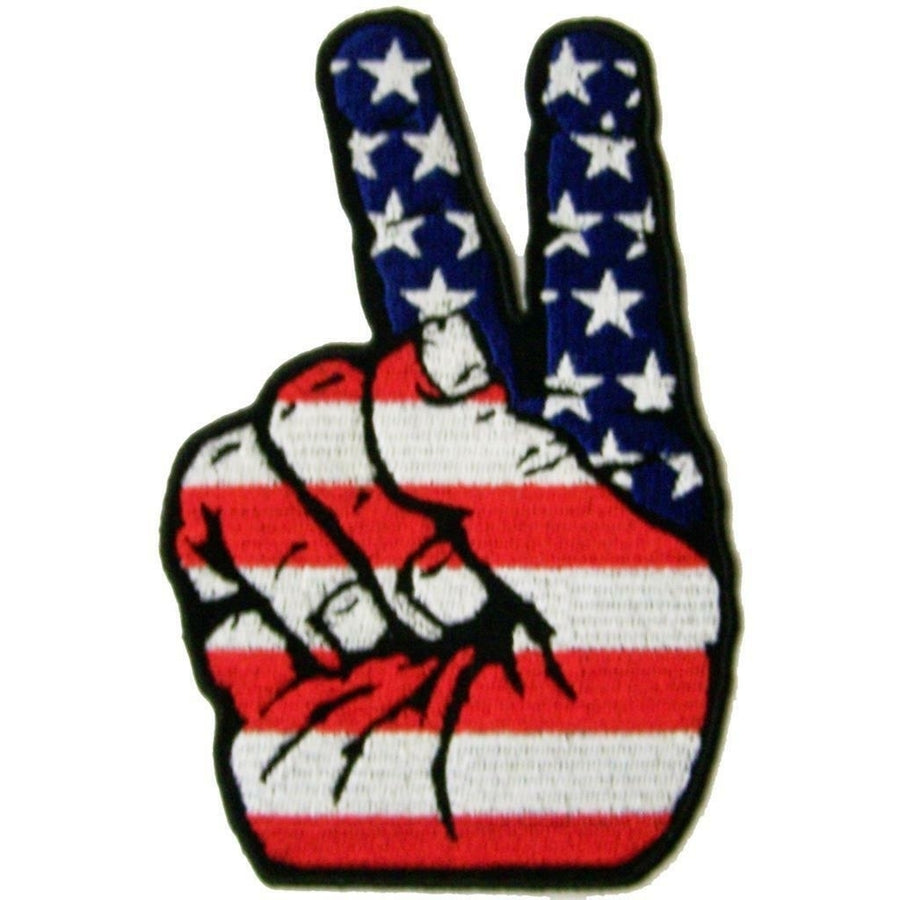 AMERICAN FLAG HAND PEACE SIGN PATCH P8133 jacket 5" BIKER EMBROIDERED Image 1