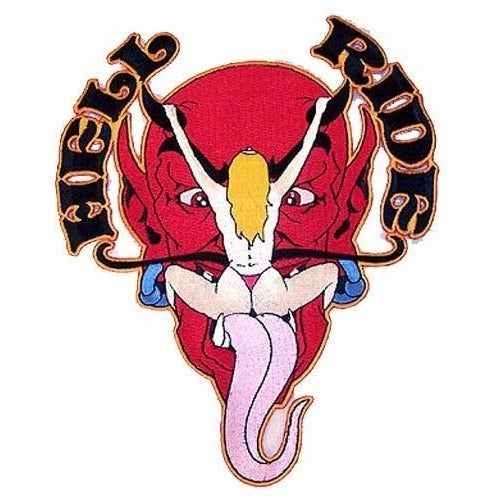 HELLRIDE EMBROIDERED PATCH sew or iron biker P368 DEVIL girl on tongue 4 INCH Image 1