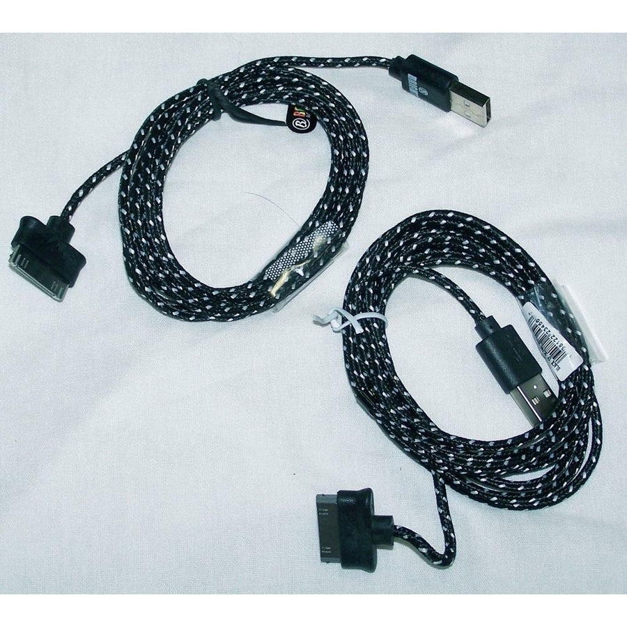 2 BLACK CLOTH RD IPHONE4  I PAD CHARGER PHONE CORD Image 1