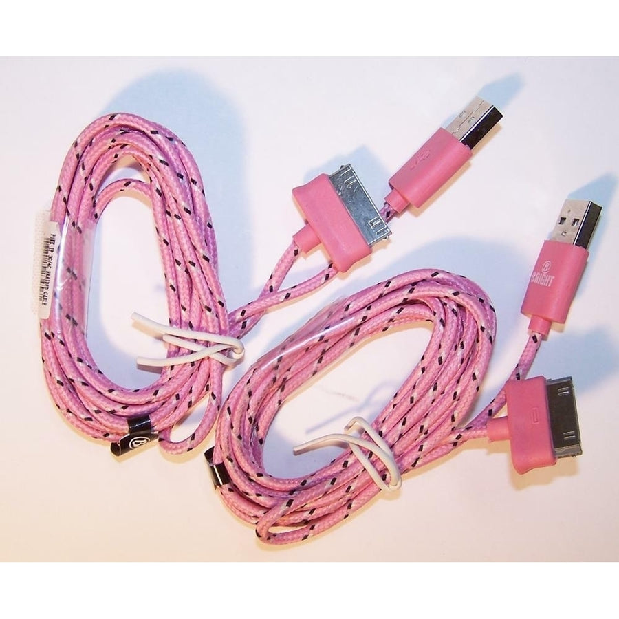 2 LIGHT PINK CLOTH RD IPHONE4  I PAD CHARGER PHONE CORD and 1 USB BRIGHT LED LIGHT Image 1