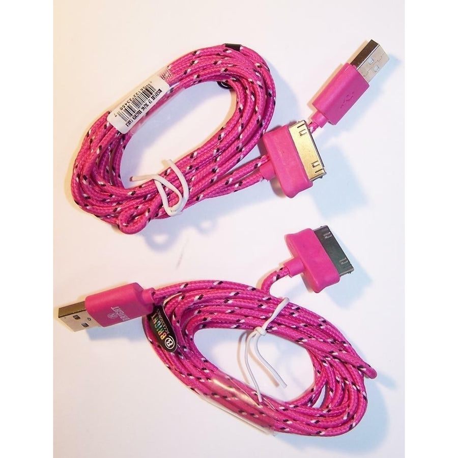 2 HOT PINK CLOTH RD IPHONE4 3 I PAD CHARGER PHONE CORD and 1 USB BRIGHT LED LIGHT Image 1