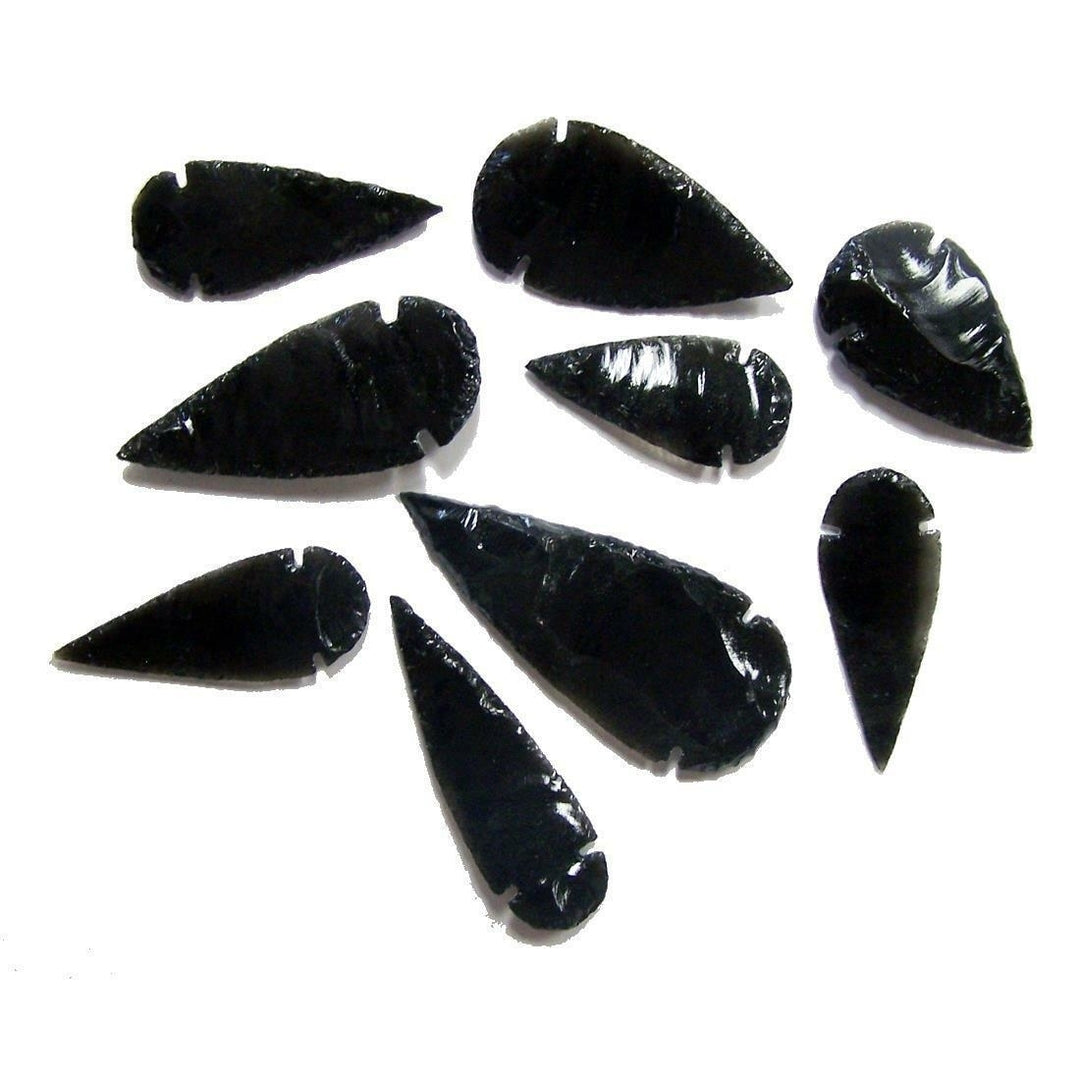 12 pieces BLACK OBSIDIAN STONE LARGE 2 TO 3 INCH ARROWHEADS wholesale bulk lot Image 1