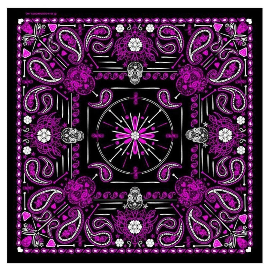 DELUXE PINK PAISLEY RETRO SKULLS BANDANA 21"X21" head hat motorcycle BAB1071 Image 1