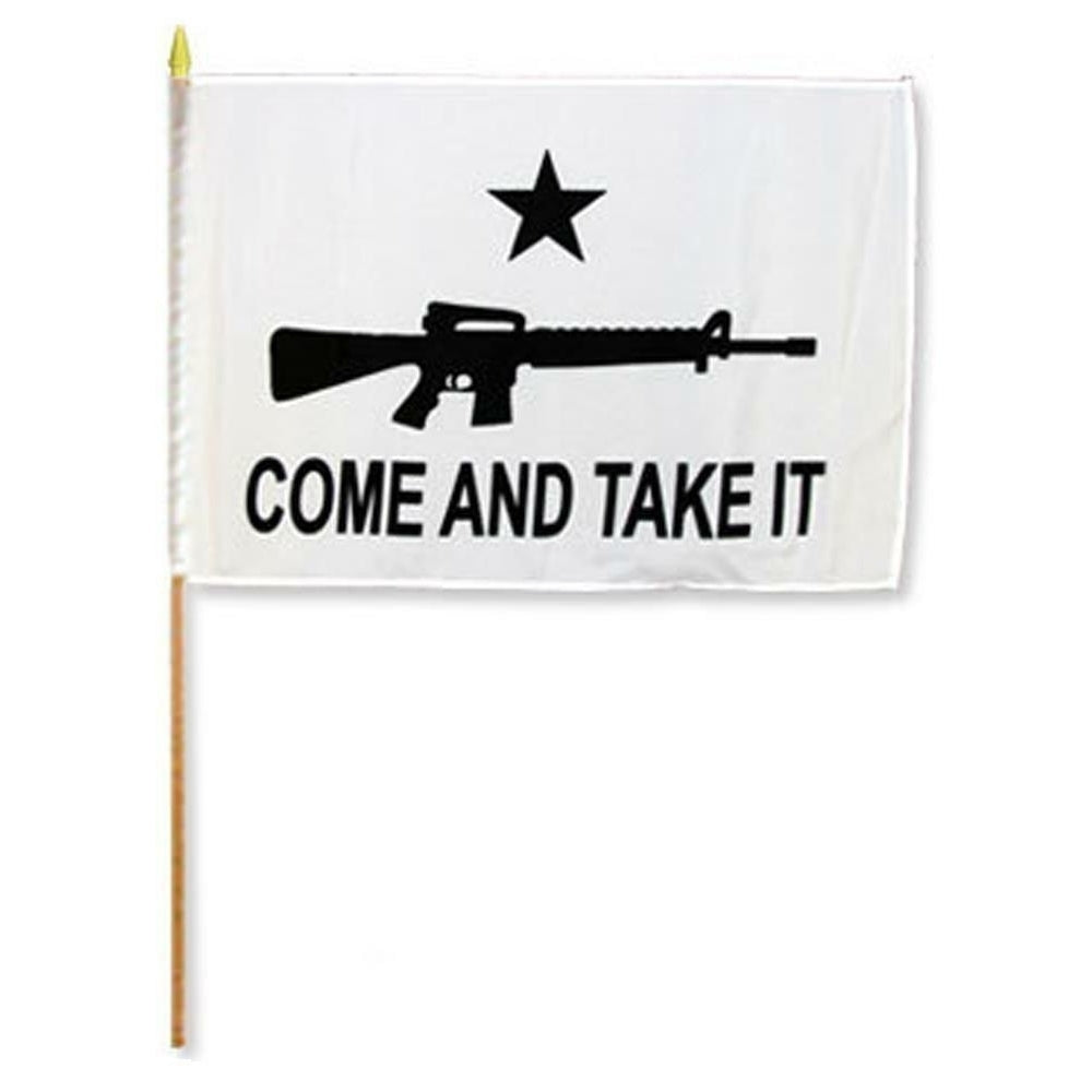 6 CLOTH 12 X 18 INCH COME AND TAKE IT W GUN FLAG ON A STICK 2nd amendment FL723 Image 1