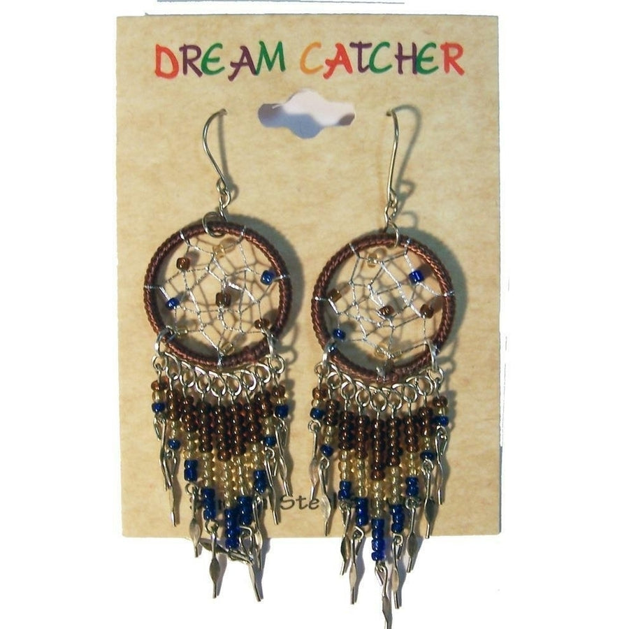 1 PAIR BROWN DREAM CATCHER EARRINGS W SEED BEADS surgical steel womens EARRING Image 1