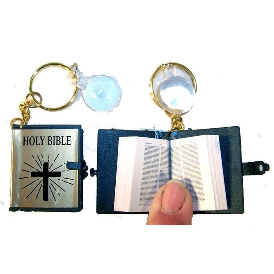 6 MINI GOLD BIBLE KEY CHAINS religious book small novelty keychain magnifer Image 1