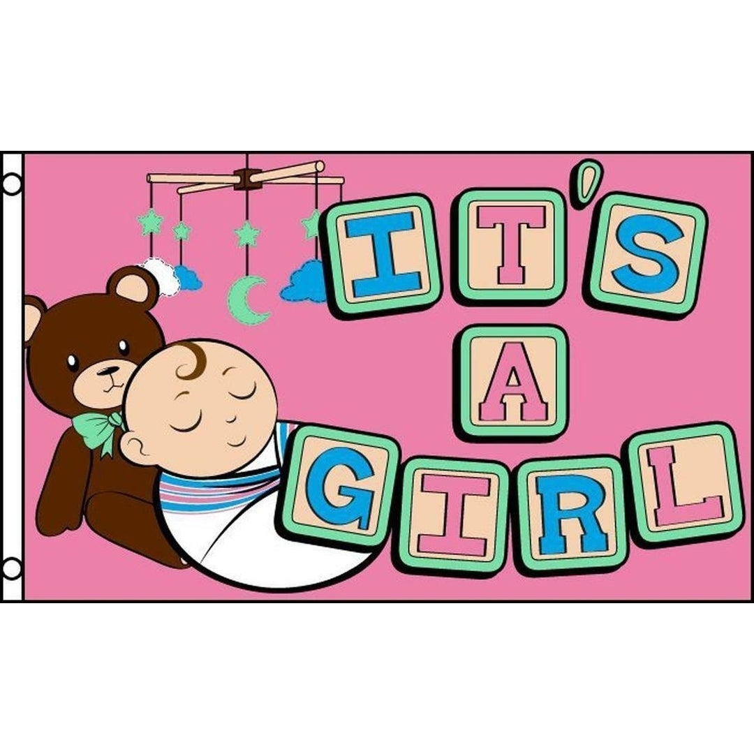 TEDDY BEAR ITS A BABY GIRL 3X5 FLAG FL770 banner babies grommets PARTY SUPPLIES Image 1