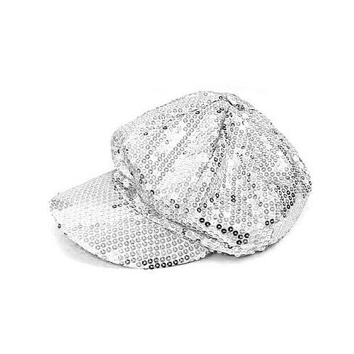 SILVER SEQUIN BASEBALL CAP flashy novelty sparkle hat poor boy sparkling dance Image 1