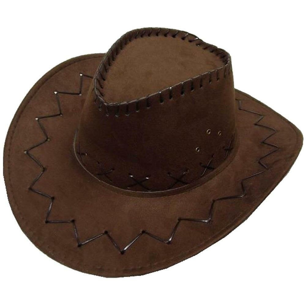 DARK BROWN COLOR SOFT LEATHER STYLE WESTERN COWBOY HAT cowgirl unisex HEADWEAR Image 1