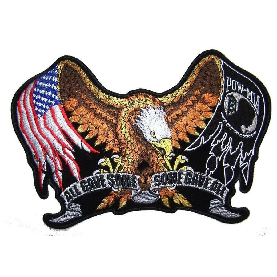 JUMBO 11 IN AMERICAN FLAG POW MIA ON WINGS EAGLE JACKET BACK PATCH JBP082 USA Image 1