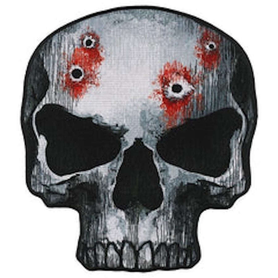 9 X 10 INCH SKULL FACE WITH BULLET HOLES PATCH PA1389 jacket BIKER EMBROIDERED s Image 1